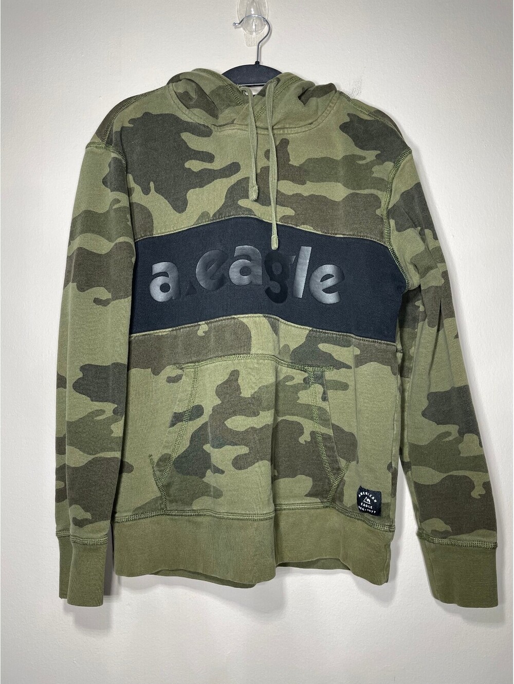American Eagle Camo Colorblock Spellout Heavyweight Hoodie S
